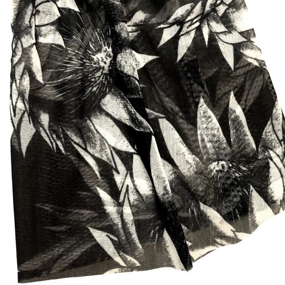 ZARA Black White Floral Print Semi Sheer Top Small Long Sleeves Sunflower Y2K - Picture 5 of 10